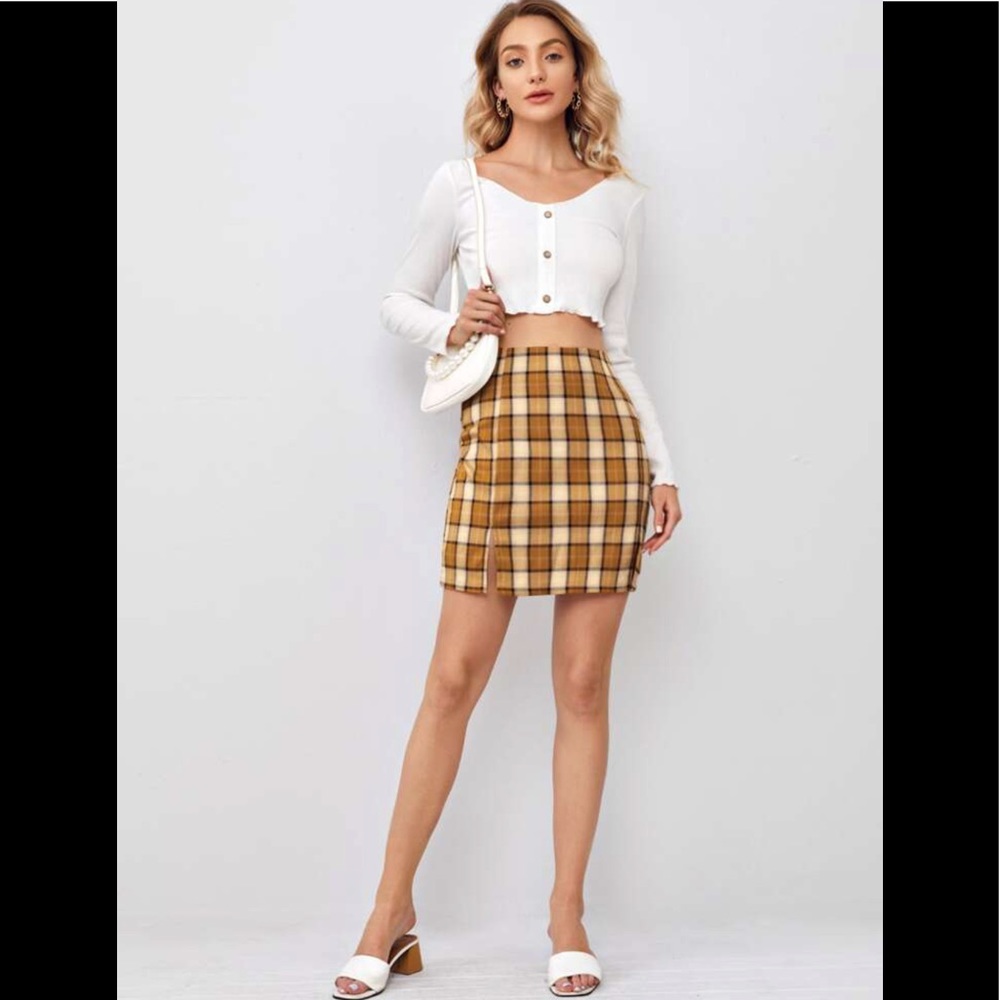 NWT Brown/tan Tartan plaid skirt